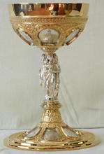Solid silver gilt antique French Romanesque Chalice with Enamels
